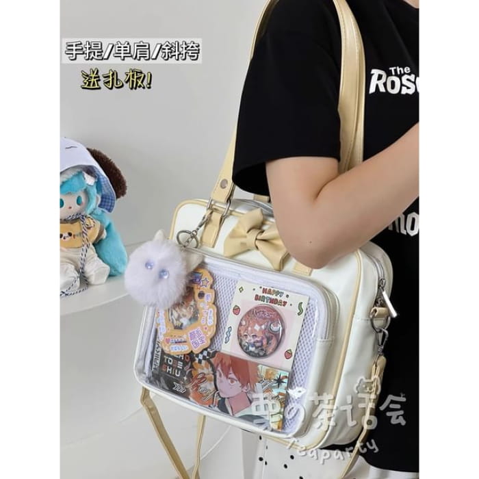 Bow PVC Panel Tote Bag / Charm / Set - Yellow Shoulder