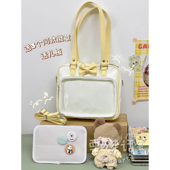 Bow PVC Panel Tote Bag / Charm / Set - Yellow Shoulder