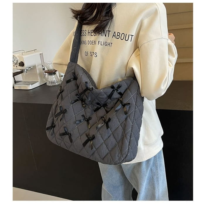 Bow Quilted Tote Bag