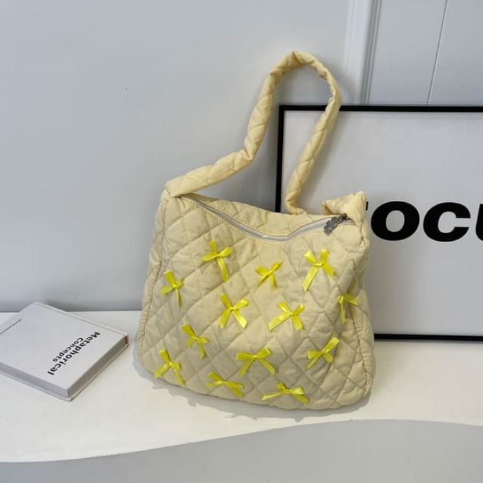 Bow Quilted Tote Bag - Yellow / One Size