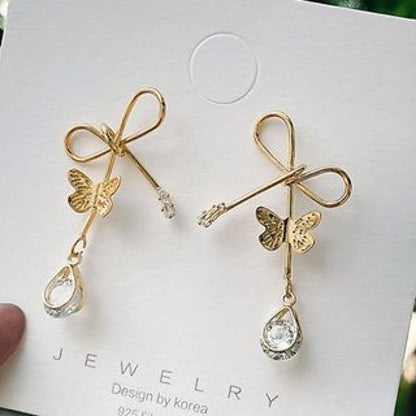 Bow Rhinestone Alloy Earring Egirldoll