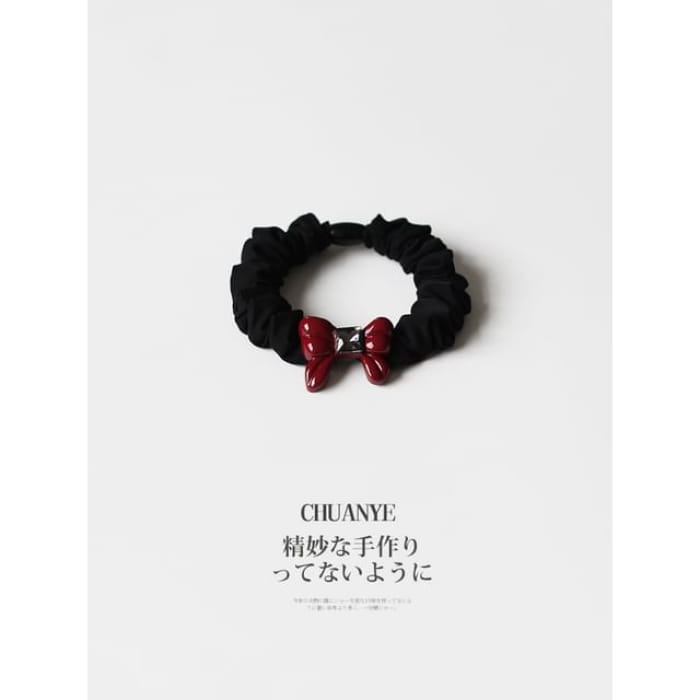 Bow Rhinestone Scrunchie / Heart - 02 - Red / One Size