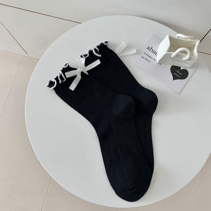 Bow Ruffle Socks - Black / One Size