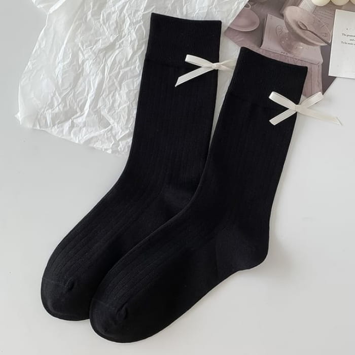 Bow Socks Set - 1 Pair - Black / One Size