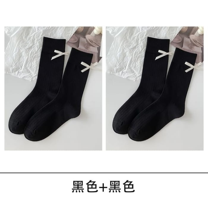 Bow Socks Set - of 2 - Black / One Size