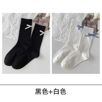 Bow Socks Set - of 2 - Black & White / One Size