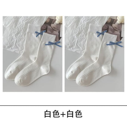 Bow Socks Set - of 2 - White / One Size