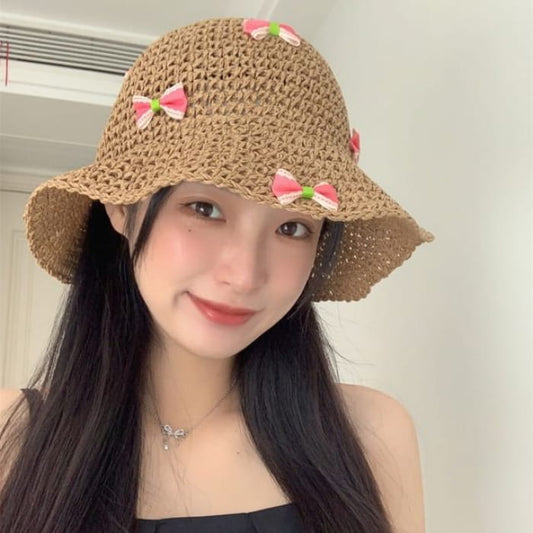 Bow Straw Bucket Hat