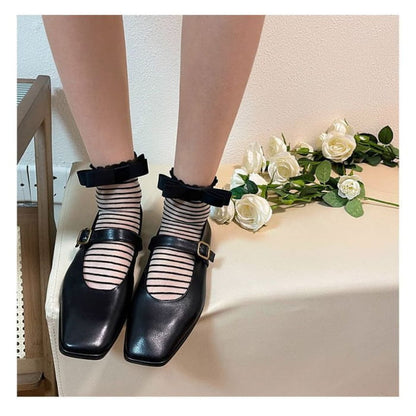 Bow Striped Mesh Socks