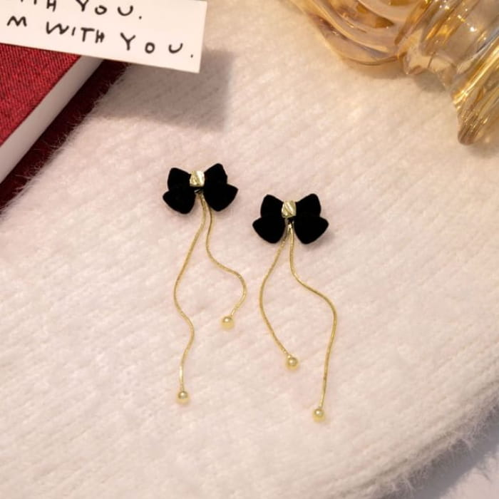 Bow Threader Earring - 1 Pair - E3351-1 - Black - Gold