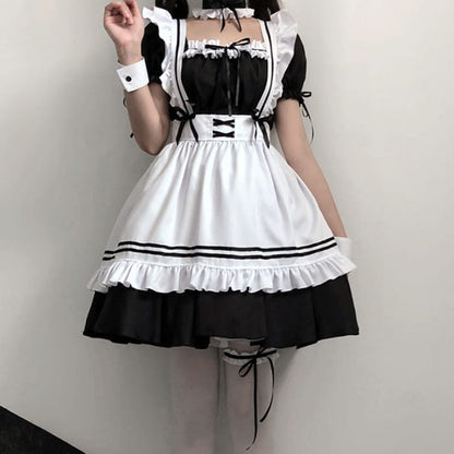 Bow Tie Lolita Maid Ruffle Costume Dress - S