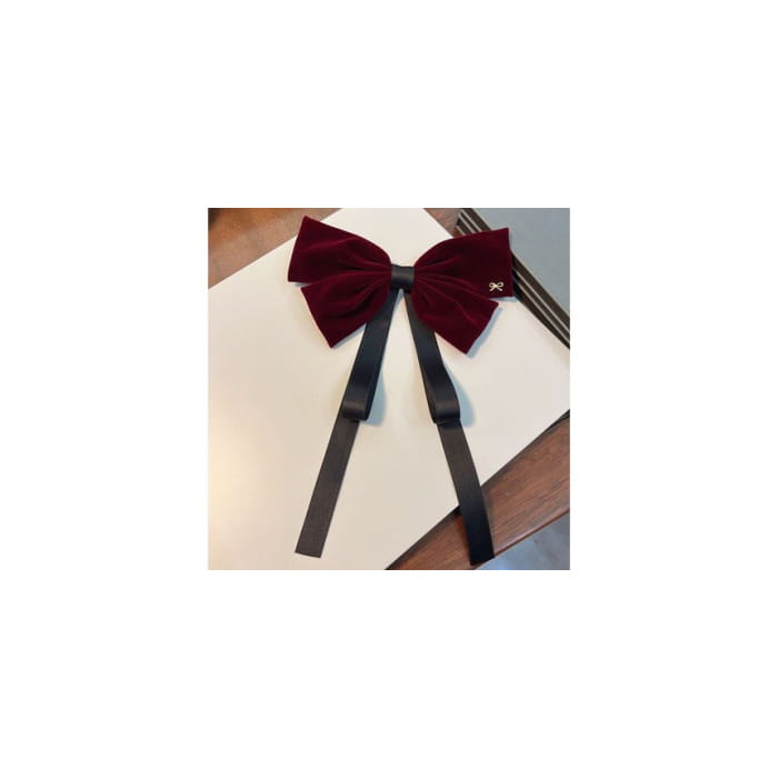 Bow Velvet Hair Clip - 1 Pc - B18 - Wine Red / One Size