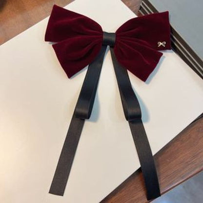 Bow Velvet Hair Clip - 1 Pc - B18 - Wine Red / One Size