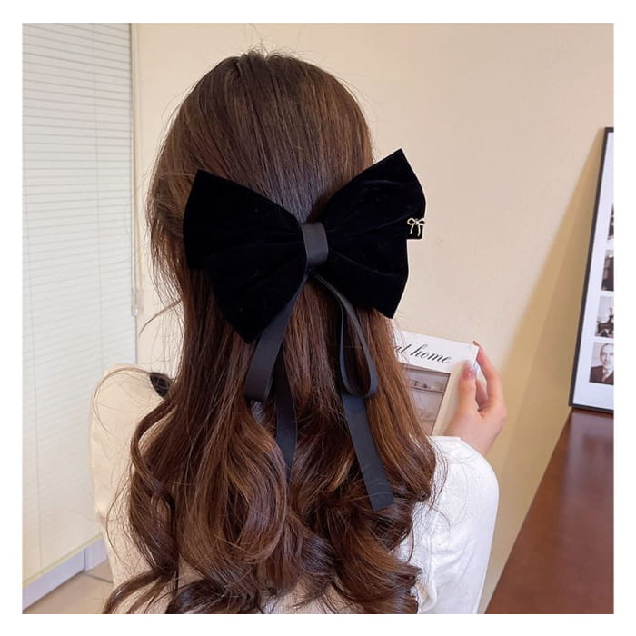 Bow Velvet Hair Clip - 1 Pc - B18 - Wine Red / One Size