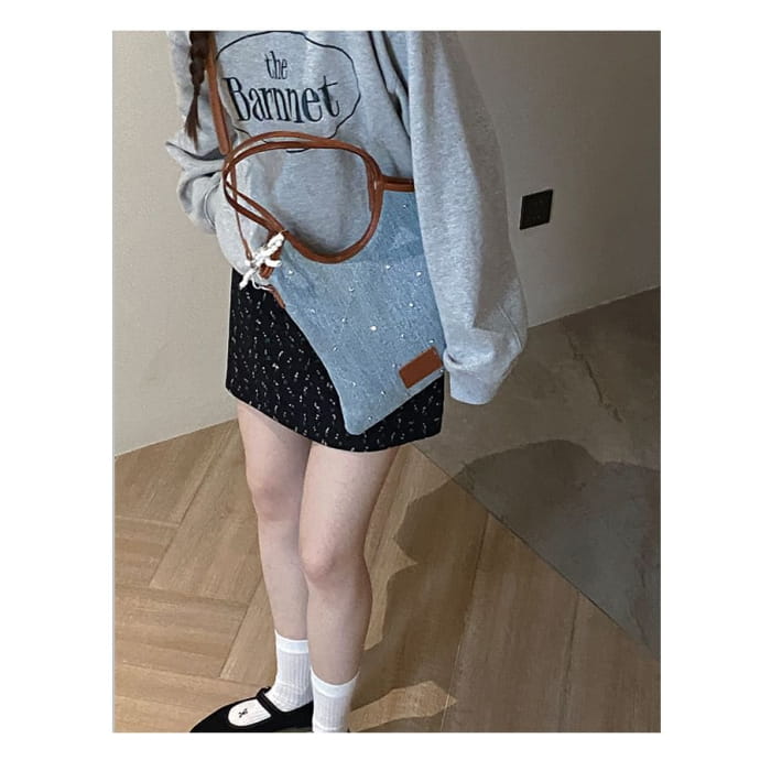 Bow Washed Denim Shoulder Bag