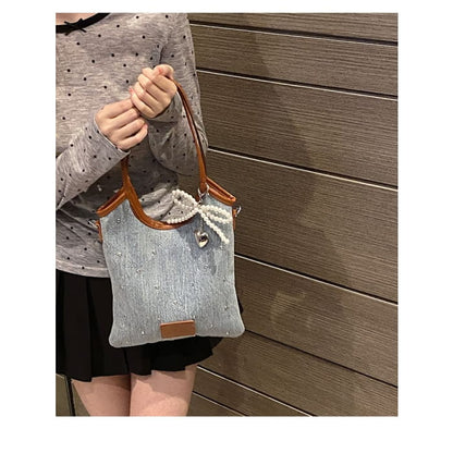 Bow Washed Denim Shoulder Bag