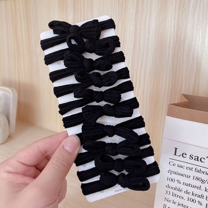 Bowknot Hair Tie Set - 10 Pcs - Black / One Size - Fashion