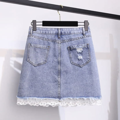 Bowknot Knitted T-Shirt High Waist Denim Skirt