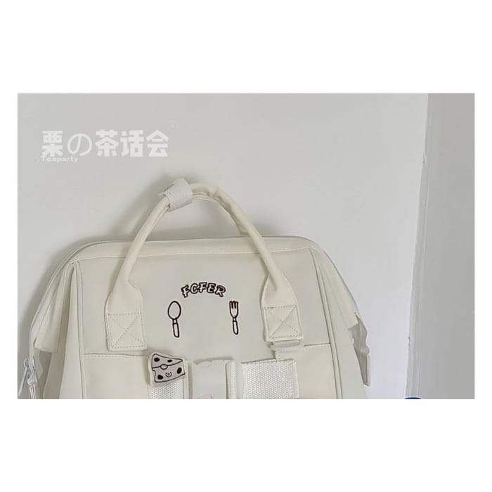 Bread Embroidered Top Handle Backpack / Charm / Set