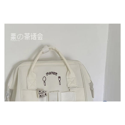 Bread Embroidered Top Handle Backpack / Charm / Set