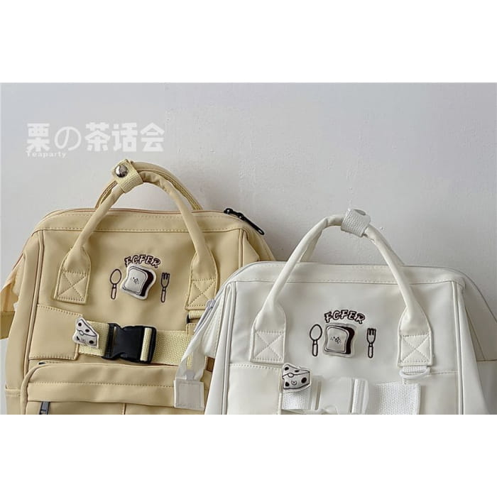 Bread Embroidered Top Handle Backpack / Charm / Set