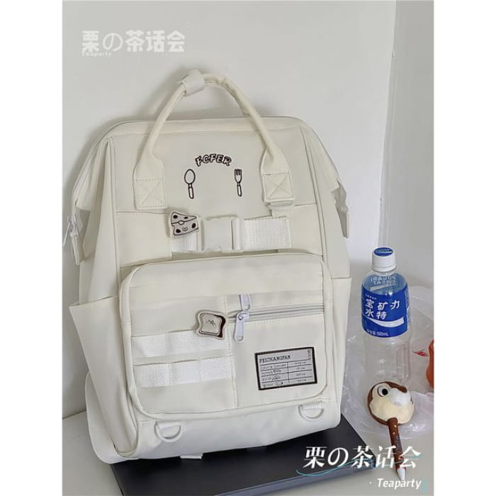 Bread Embroidered Top Handle Backpack / Charm / Set