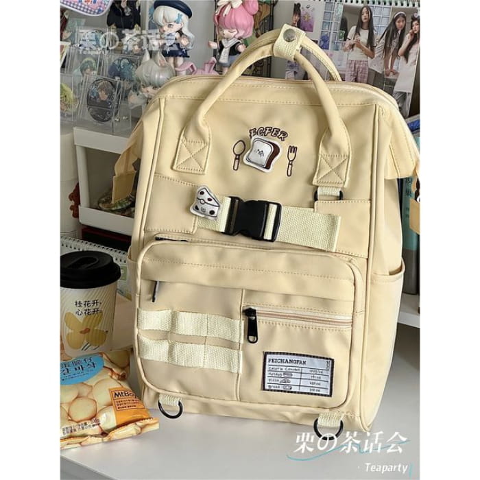 Bread Embroidered Top Handle Backpack / Charm / Set