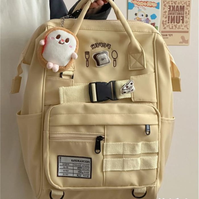 Bread Embroidered Top Handle Buckled Backpack / Charm / Set