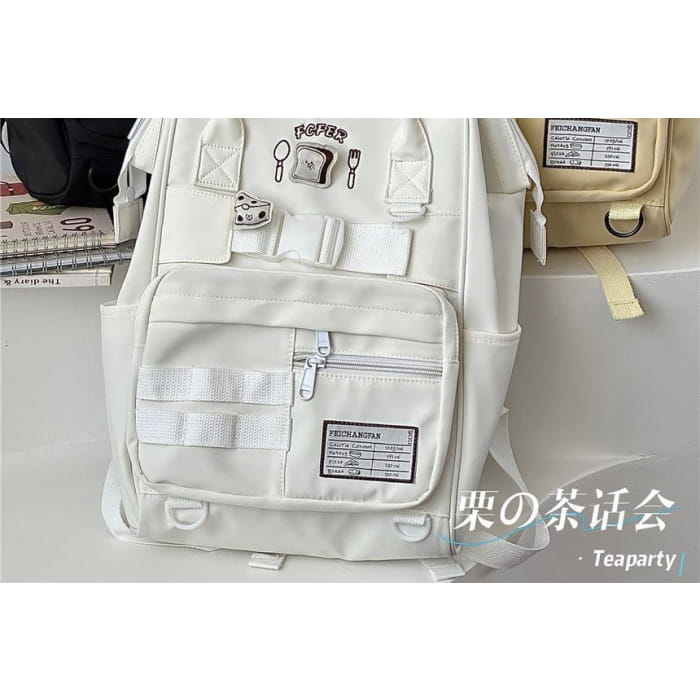 Bread Embroidered Top Handle Buckled Backpack / Charm / Set