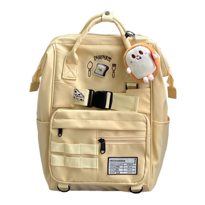 Bread Embroidered Top Handle Buckled Backpack / Charm / Set