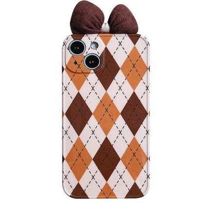 Brown Bow Argyle iPhone Case - IPhone