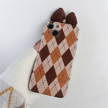 Brown Bow Argyle iPhone Case - IPhone