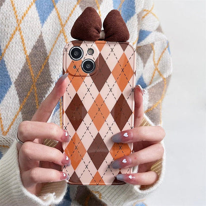 Brown Bow Argyle iPhone Case - IPhone