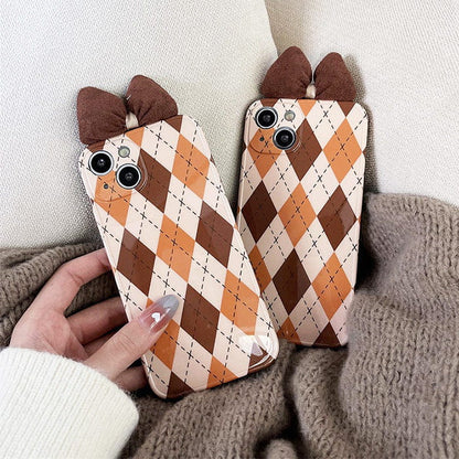 Brown Bow Argyle iPhone Case - IPhone