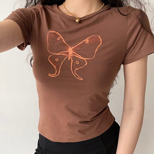 Brown Butterfly Aesthetic Top - S / T-Shirts