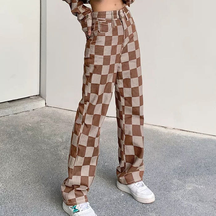 Brown Checkered Jeans