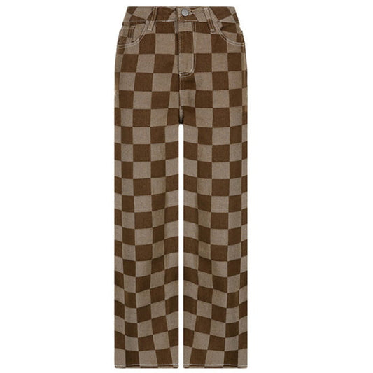 Brown Checkered Jeans