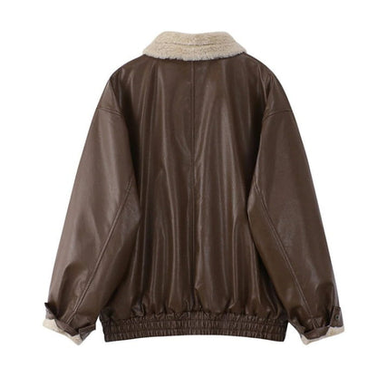 Brown Fuzzy Vintage Loose Jacket - Jackets