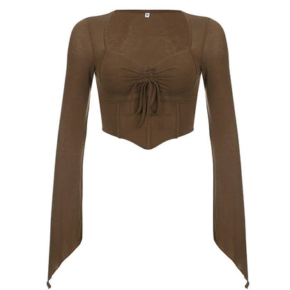 Brown Slim Long Sleeve Top - S / Tops