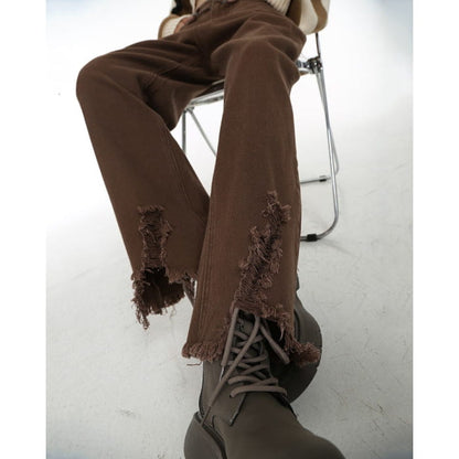 Brown Straight Leg Distressed Jeans