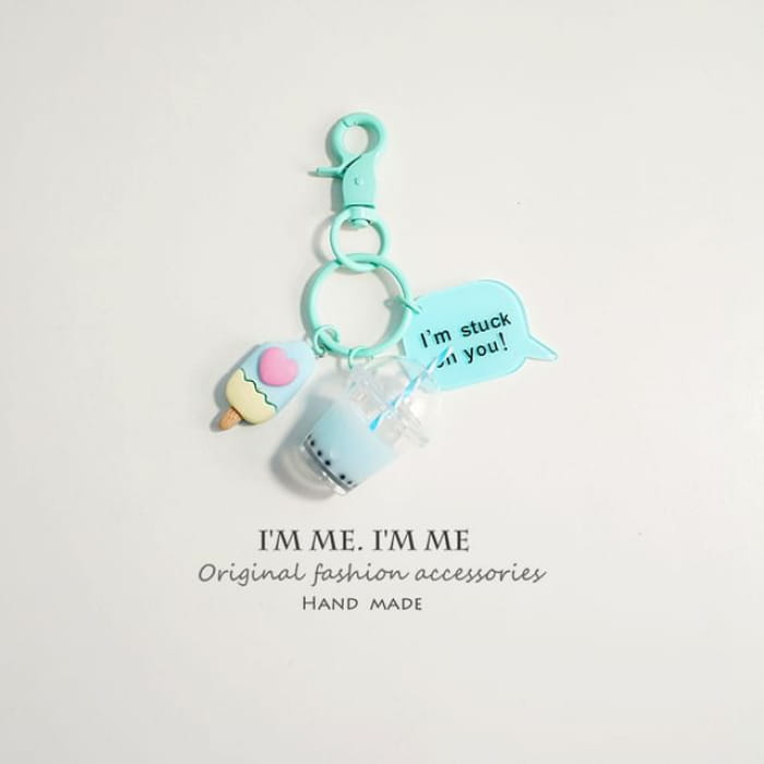 Bubble Milk-Tea Bag Charm / Key Ring - Light Blue / One Size