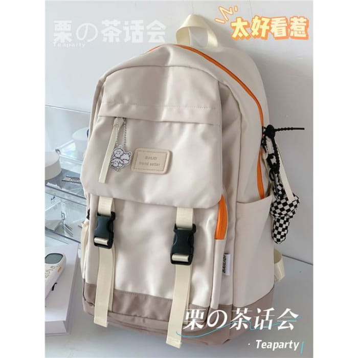 Buckle Waterproof Backpack - With Knotted Charm - Off-White