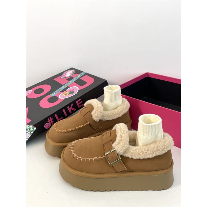 Buckled Fluffy Trim Platform Loafers