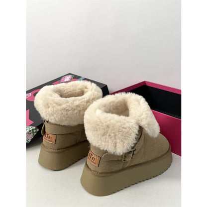 Buckled Fluffy Trim Platform Short Boots