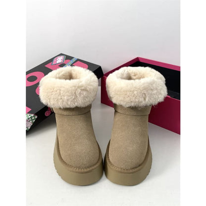 Buckled Fluffy Trim Platform Short Boots