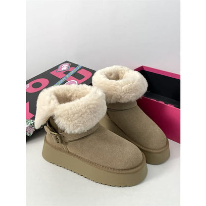 Buckled Fluffy Trim Platform Short Boots