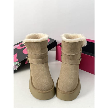 Buckled Fluffy Trim Platform Short Boots