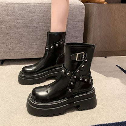 Buckled Platform Boots - Shoes