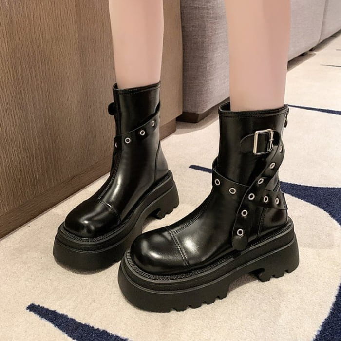 Buckled Platform Boots - Shoes