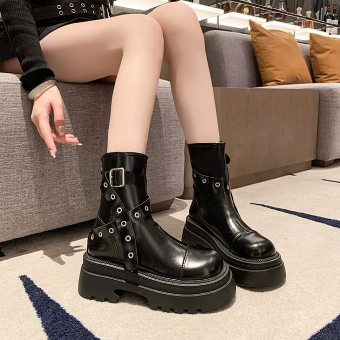 Buckled Platform Boots - Shoes